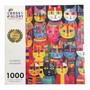 Cross & Glory 1000 Piece Puzzle, "Rainbow Whiskers, A Cat Collage Challenge"